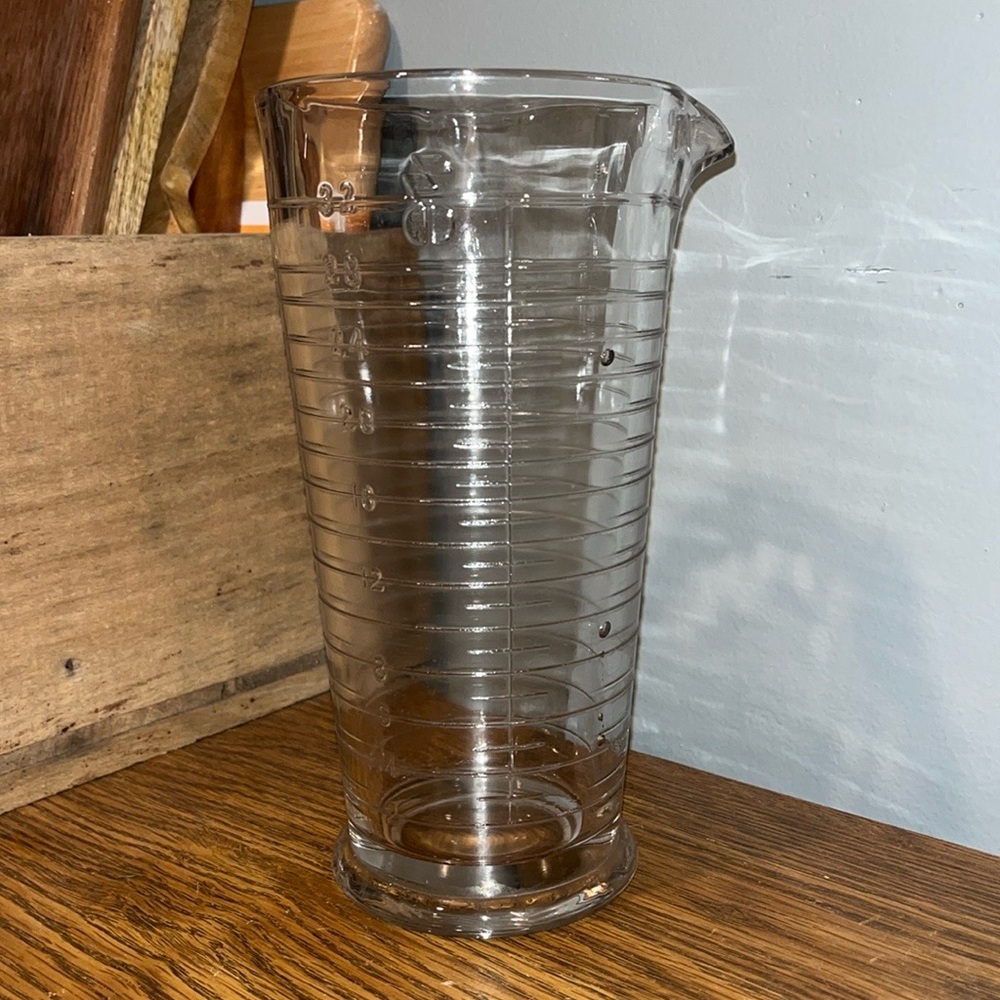 Vintage Apothecary Glass Footed Measuring Laboratory Beaker Pitcher Jug Barware